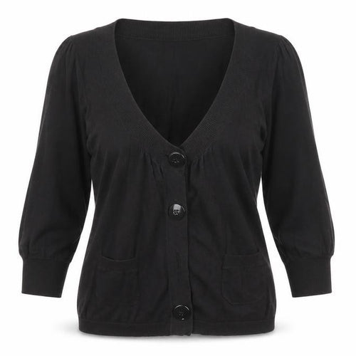Warehouse Womens Black V-Neck Cotton Cardigan Jumper Size 10