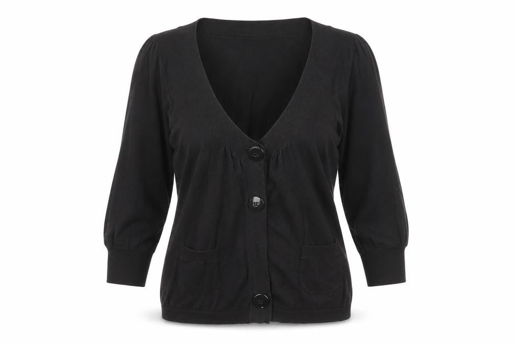 Warehouse Womens Black V-Neck Cotton Cardigan Jumper Size 10