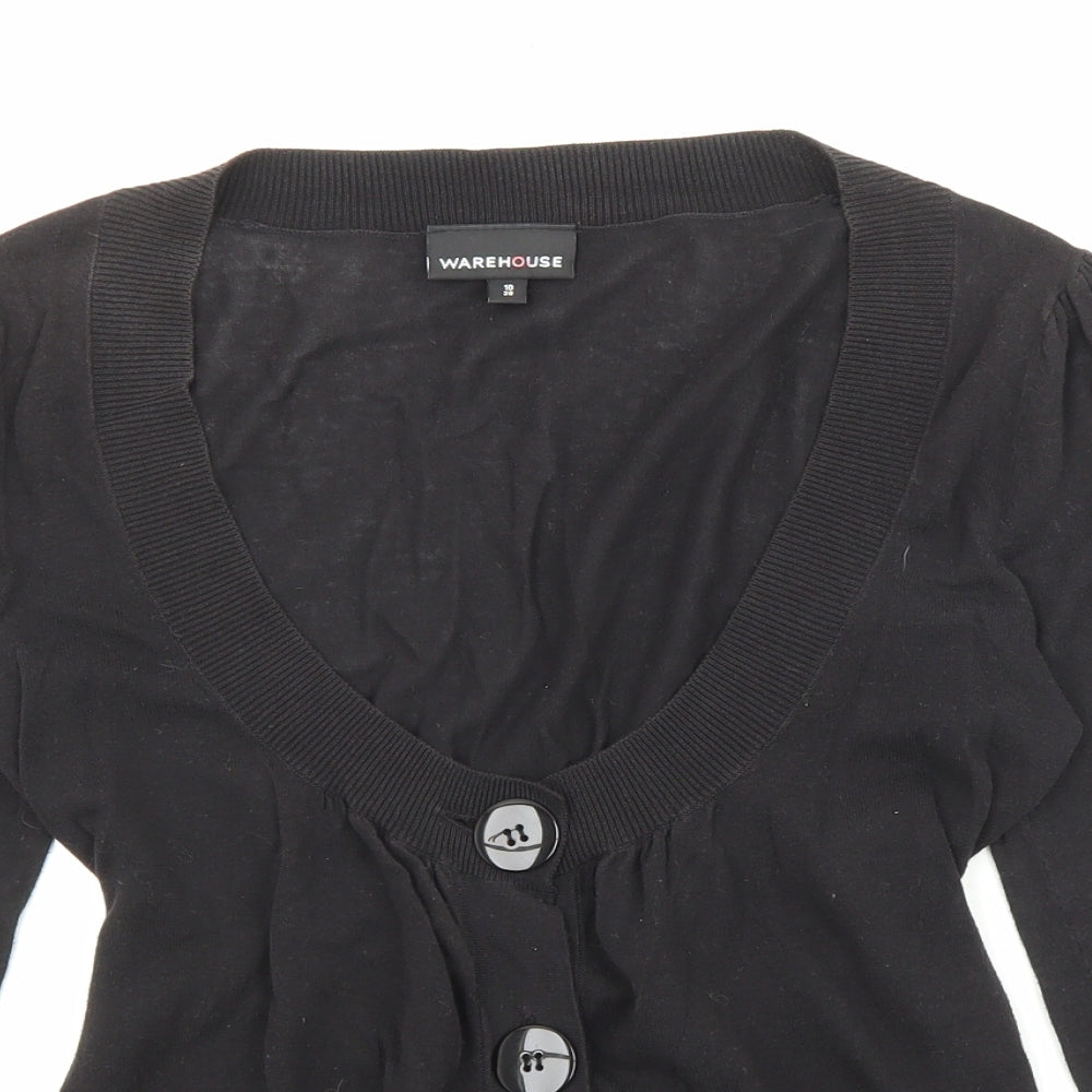 Warehouse Womens Black V-Neck Cotton Cardigan Jumper Size 10