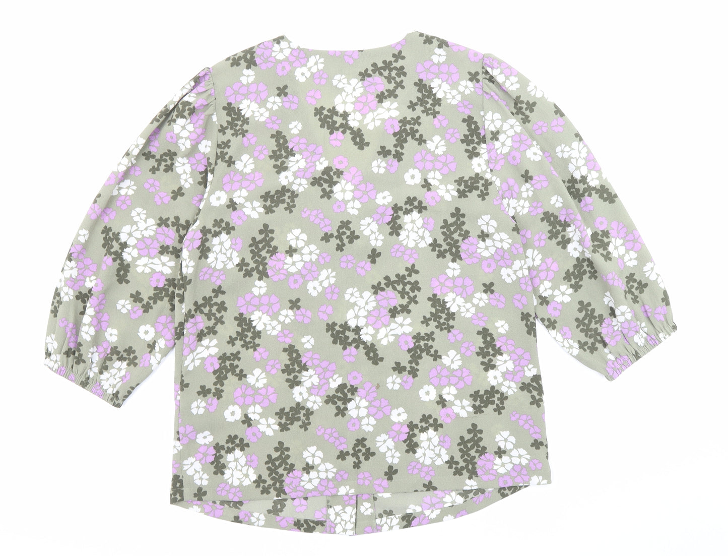Marks and Spencer Womens Green Floral Polyester Basic Blouse Size 10 V-Neck
