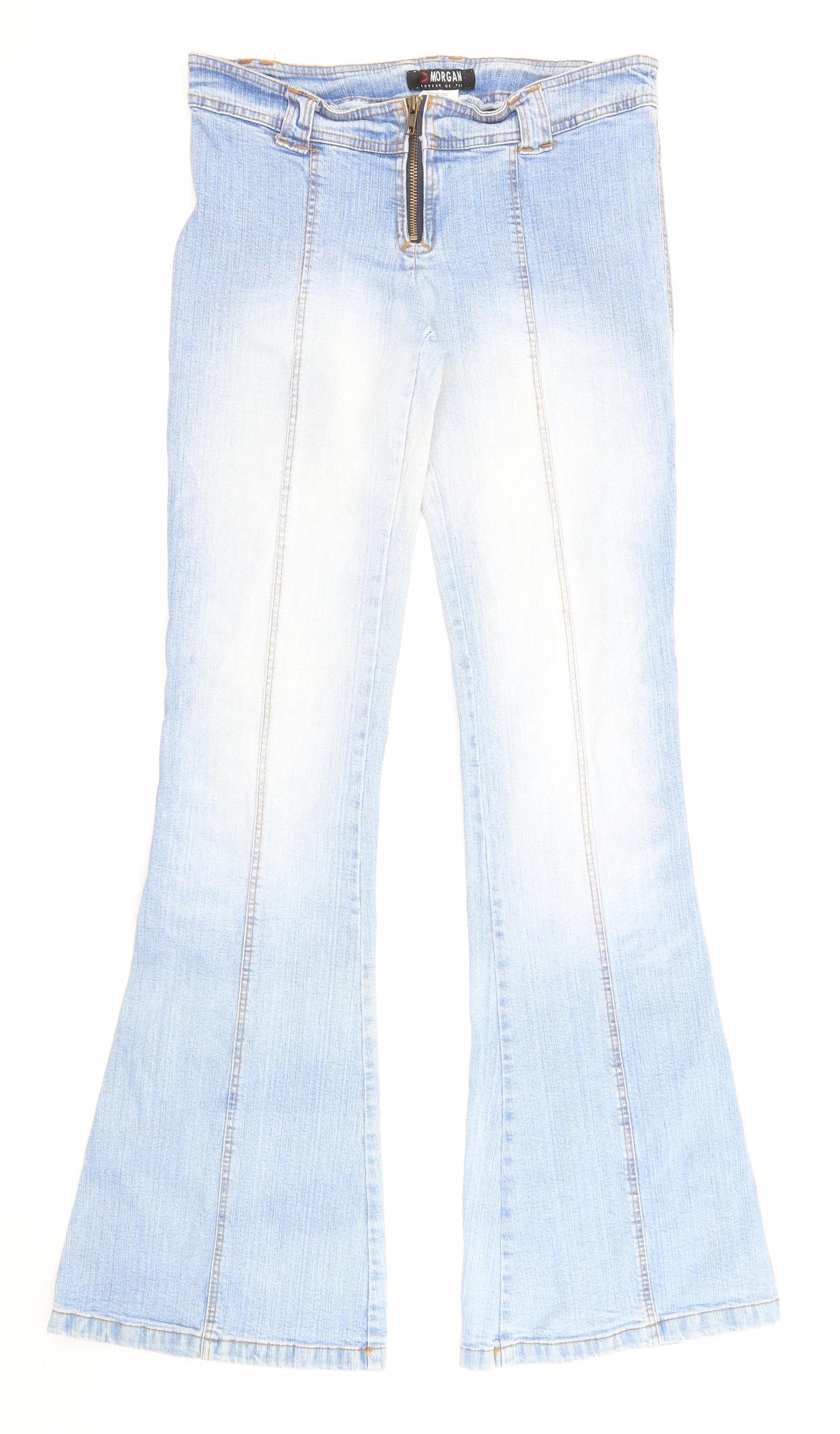 Morgan Womens Blue Cotton Flared Jeans Size 12 L32 in Regular Zip