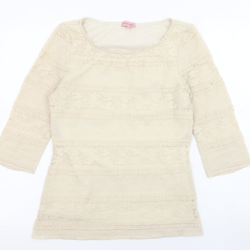 Phase Eight Womens Beige Polyester Basic T-Shirt Size 10 Boat Neck