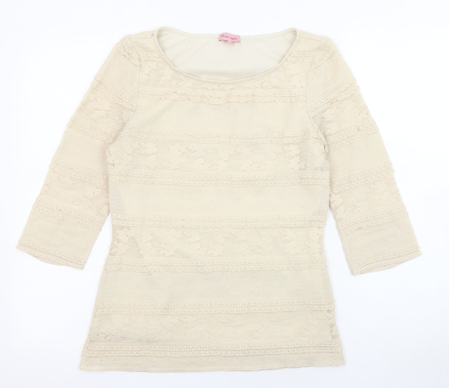 Phase Eight Womens Beige Polyester Basic T-Shirt Size 10 Boat Neck