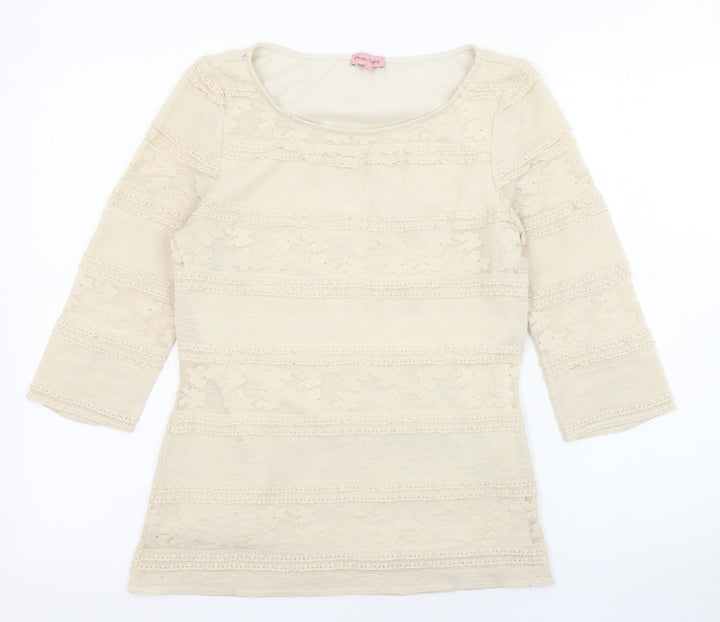 Phase Eight Womens Beige Polyester Basic T-Shirt Size 10 Boat Neck
