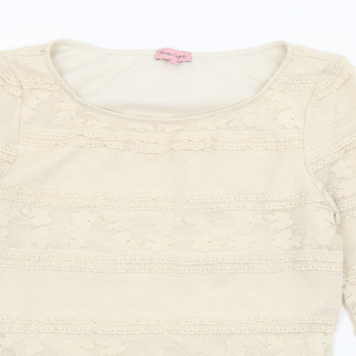 Phase Eight Womens Beige Polyester Basic T-Shirt Size 10 Boat Neck