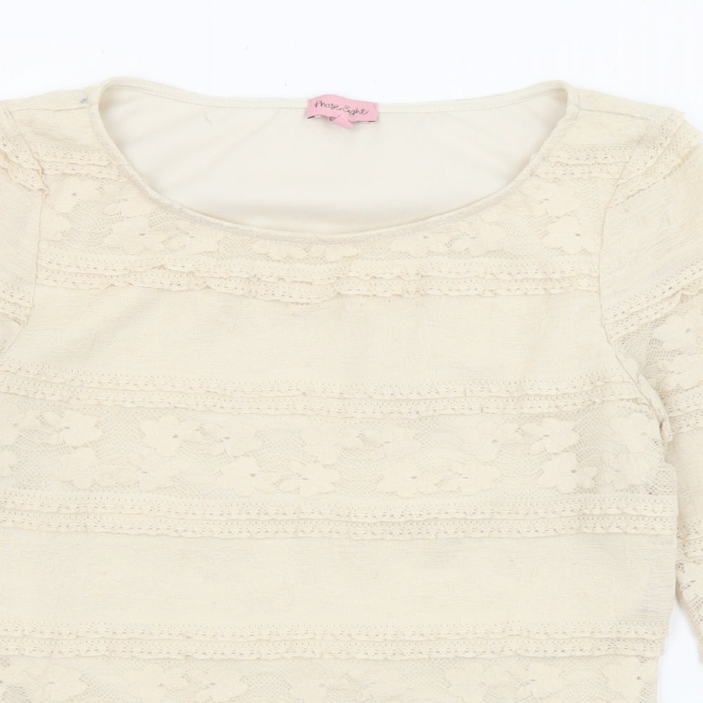 Phase Eight Womens Beige Polyester Basic T-Shirt Size 10 Boat Neck