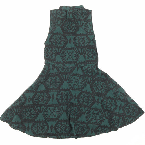 Topshop Womens Green Geometric Cotton Fit & Flare Size 10 Halter Pullover