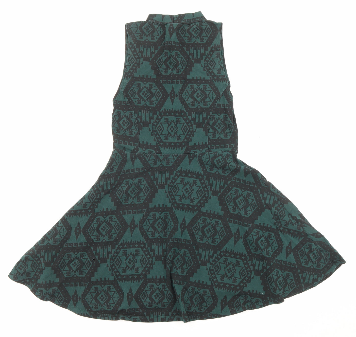 Topshop Womens Green Geometric Cotton Fit & Flare Size 10 Halter Pullover