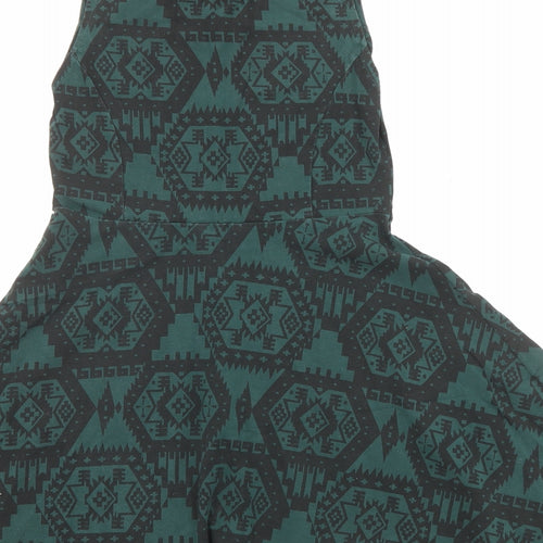 Topshop Womens Green Geometric Cotton Fit & Flare Size 10 Halter Pullover