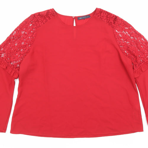 Marks and Spencer Womens Red Polyester Basic Blouse Size 20 Scoop Neck - Flared sleeves