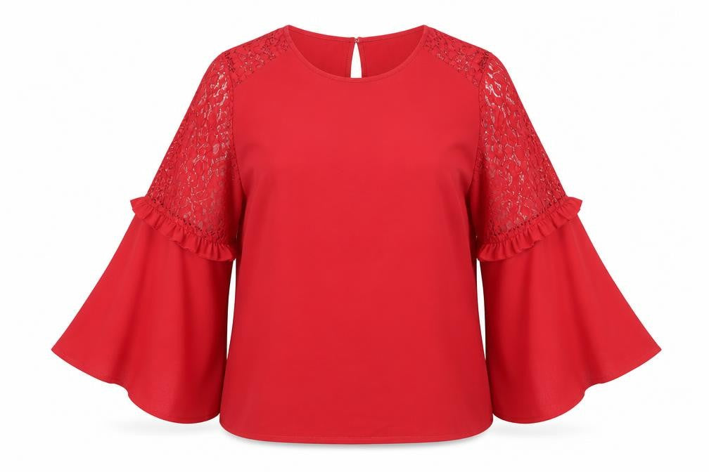 Marks & Spencer Womens Red Polyester Basic Blouse Size 20 Scoop Neck - Flared sleeves