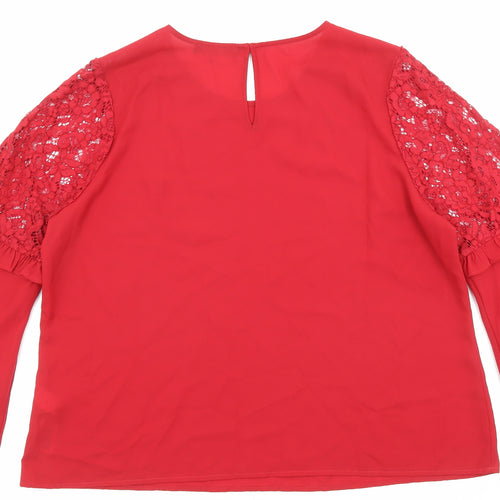 Marks and Spencer Womens Red Polyester Basic Blouse Size 20 Scoop Neck - Flared sleeves