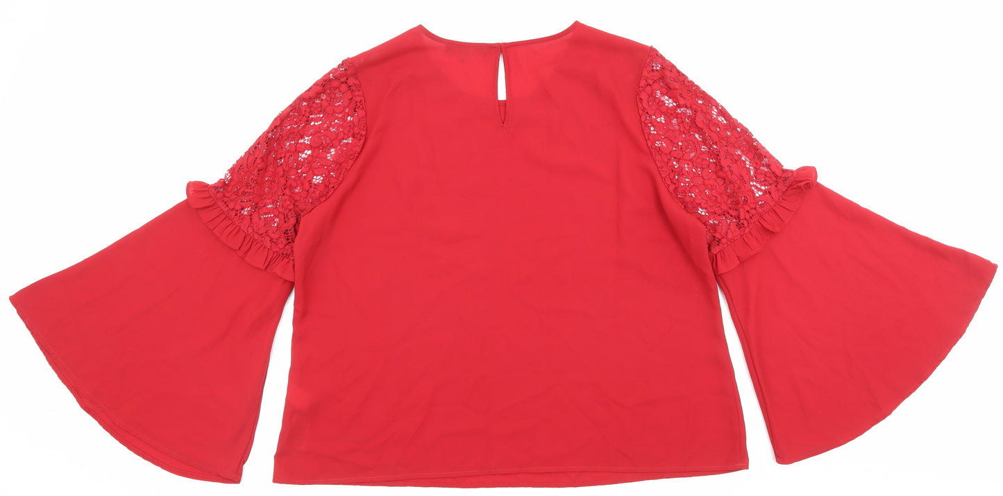 Marks and Spencer Womens Red Polyester Basic Blouse Size 20 Scoop Neck - Flared sleeves