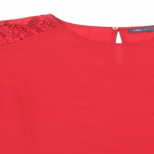 Marks and Spencer Womens Red Polyester Basic Blouse Size 20 Scoop Neck - Flared sleeves