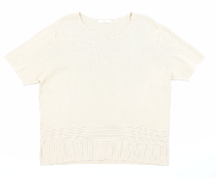 Marks and Spencer Womens Beige Boat Neck Acrylic Pullover Jumper Size 20