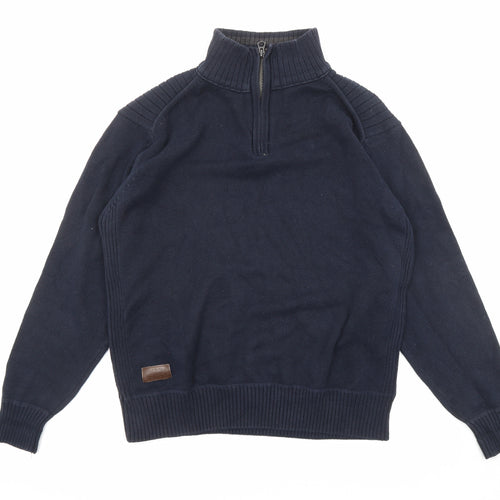 NEXT Mens Blue High Neck Cotton Pullover Jumper Size XL Long Sleeve - Zip