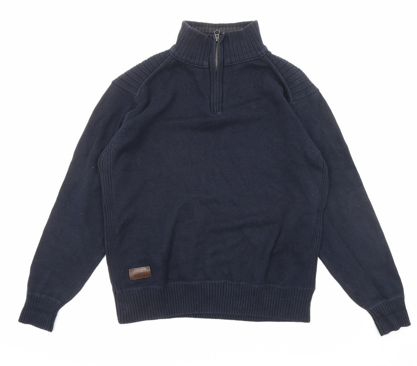NEXT Mens Blue High Neck Cotton Pullover Jumper Size XL Long Sleeve - Zip