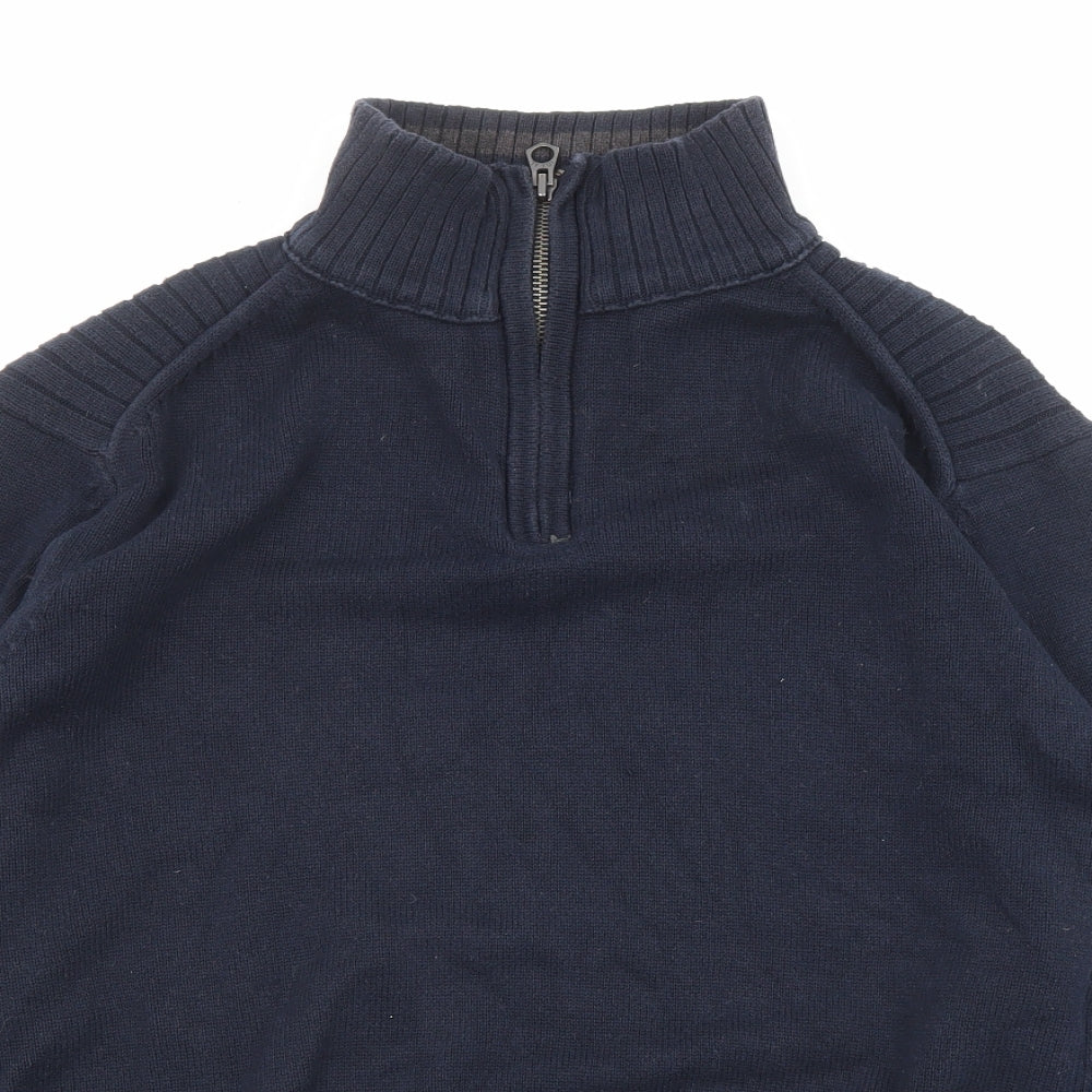 NEXT Mens Blue High Neck Cotton Pullover Jumper Size XL Long Sleeve - Zip