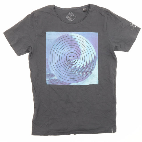 O'Neill Mens Grey Cotton T-Shirt Size L Crew Neck - Winky face