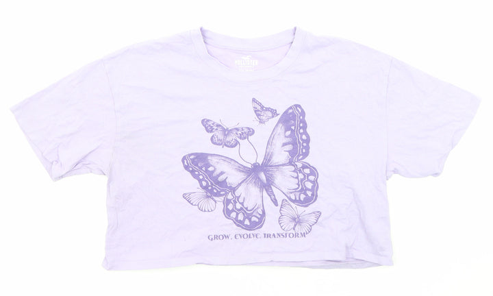 Hollister Womens Purple Cotton Cropped T-Shirt Size XS Crew Neck - Grow Evolve Transform