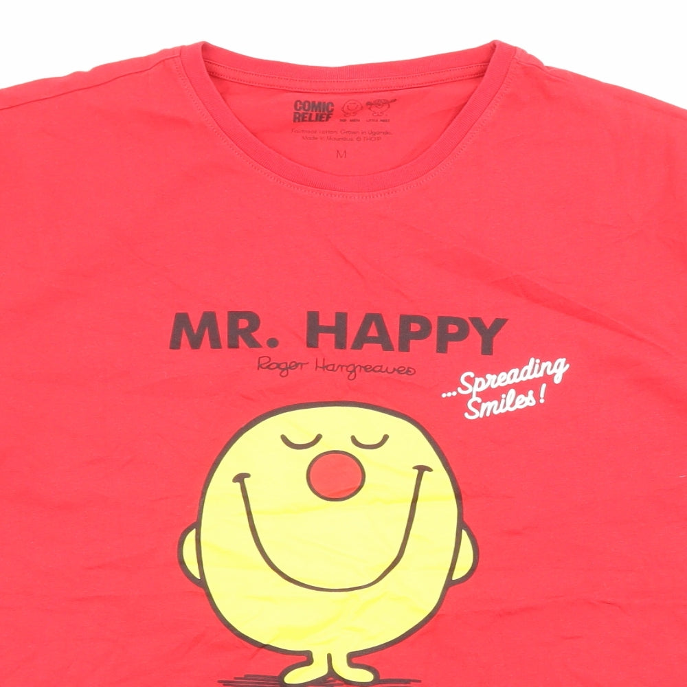 Comic Relief Mens Red Cotton T-Shirt Size M Crew Neck - Mr Happy