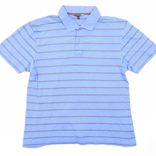 Dunnes Stores Mens Blue Striped Cotton Polo Size M Collared Button