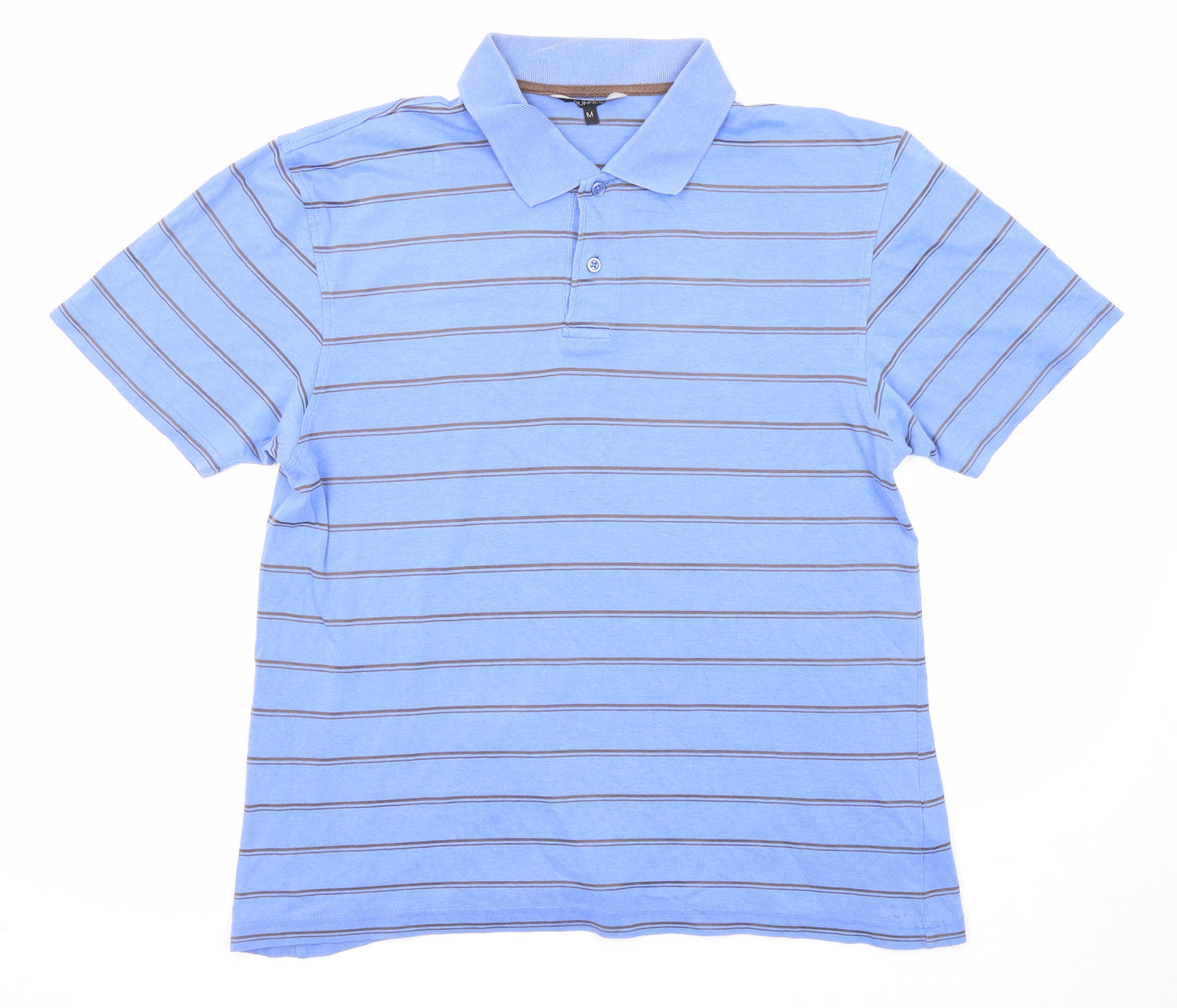 Dunnes Stores Mens Blue Striped Cotton Polo Size M Collared Button