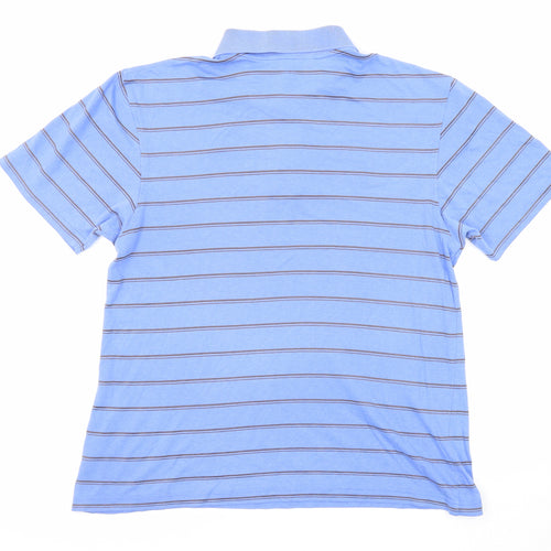Dunnes Stores Mens Blue Striped Cotton Polo Size M Collared Button