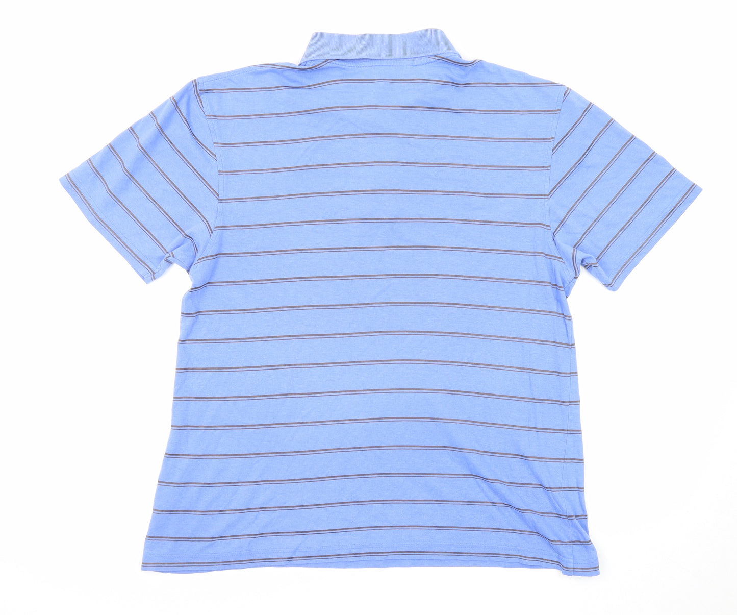 Dunnes Stores Mens Blue Striped Cotton Polo Size M Collared Button