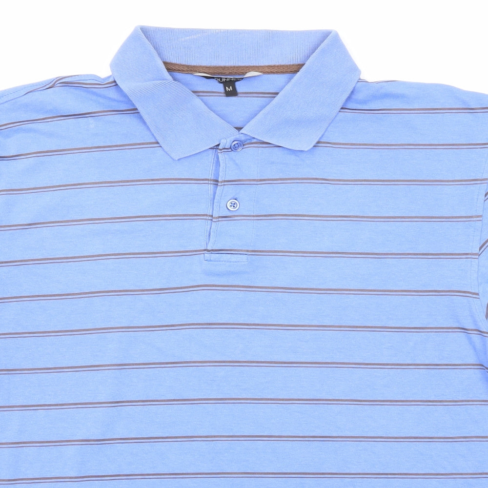 Dunnes Stores Mens Blue Striped Cotton Polo Size M Collared Button