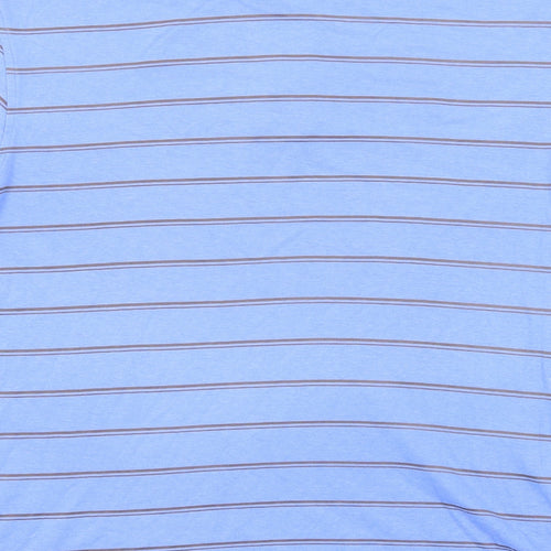 Dunnes Stores Mens Blue Striped Cotton Polo Size M Collared Button