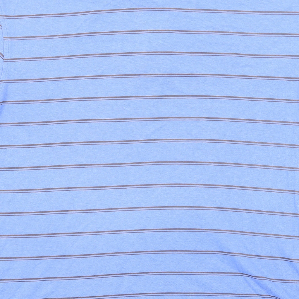 Dunnes Stores Mens Blue Striped Cotton Polo Size M Collared Button