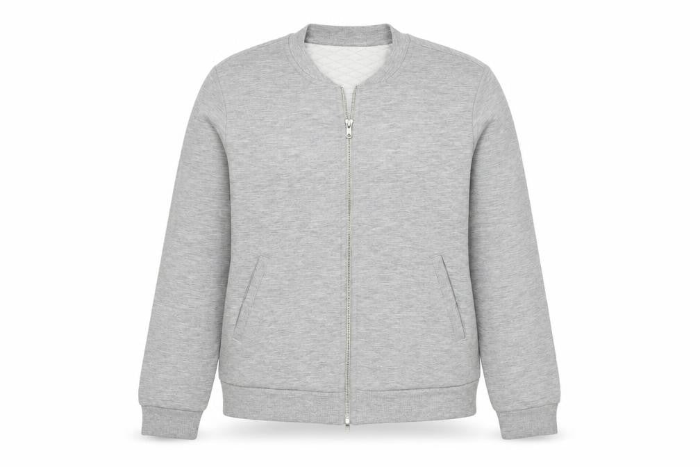 Front view of Marks & Spencer women’s grey jacket, size UK 12, zip
