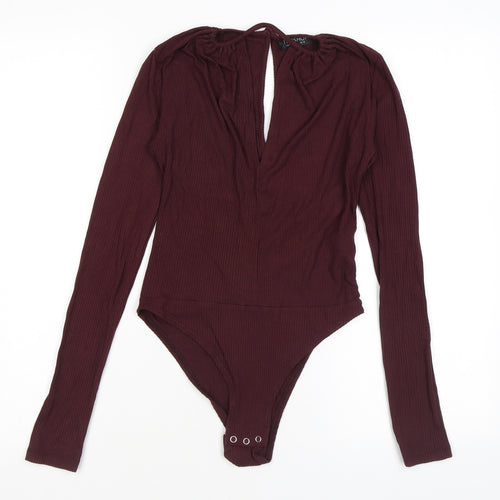 Topshop Womens Purple Viscose Bodysuit One-Piece Size 8 L9 in Snap - Keyhole Neck