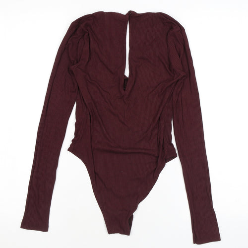 Topshop Womens Purple Viscose Bodysuit One-Piece Size 8 L9 in Snap - Keyhole Neck