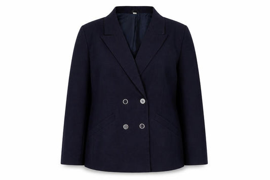 Front view of Edinburgh women’s blue jacket blazer, size UK 14, button