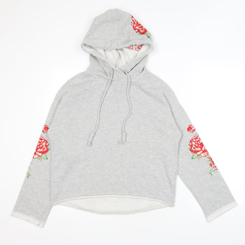 H&M Womens Grey Cotton Pullover Hoodie Size XS Pullover - Embroidery Roses