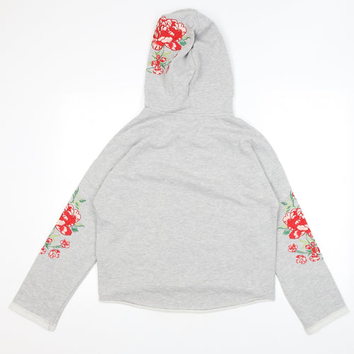 H&M Womens Grey Cotton Pullover Hoodie Size XS Pullover - Embroidery Roses