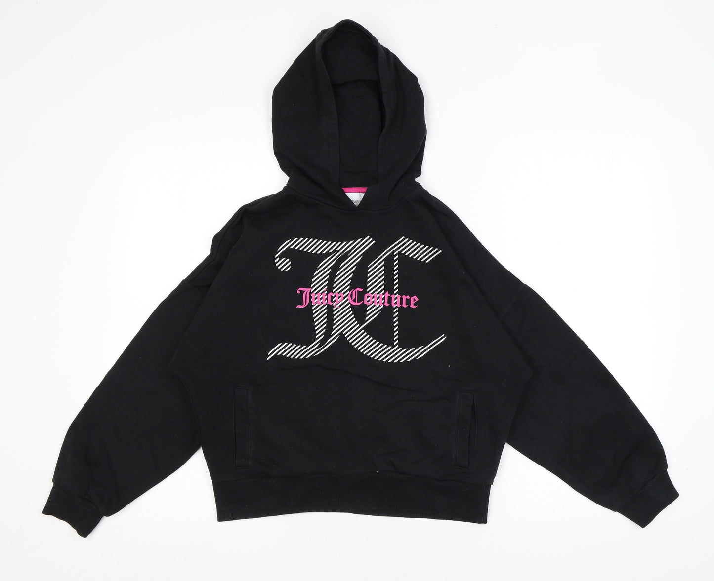Juicy Couture Girls Black Cotton Pullover Hoodie Size 10-11 Years Pullover - Logo
