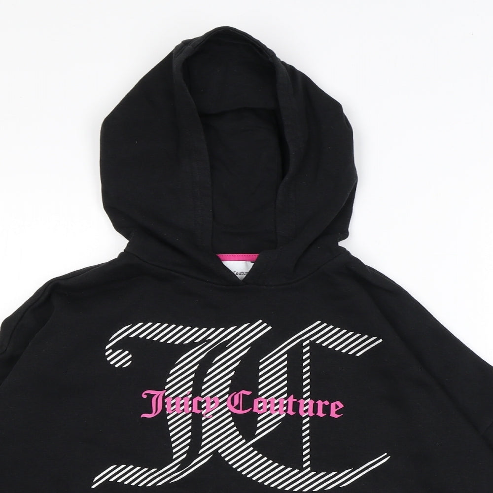 Juicy Couture Girls Black Cotton Pullover Hoodie Size 10-11 Years Pullover - Logo