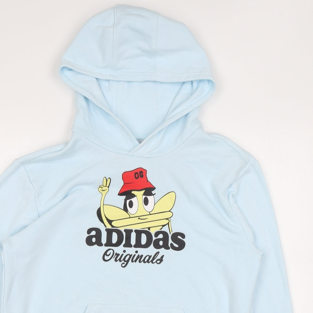 adidas Boys Blue Cotton Pullover Hoodie Size 13-14 Years Pullover