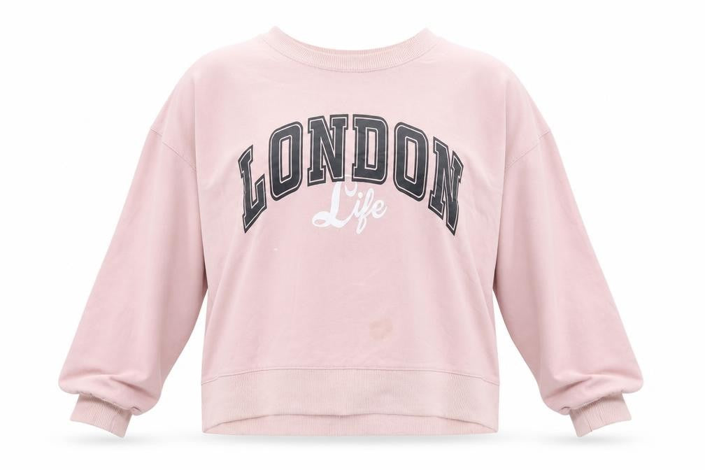 Front view of Apricot women’s pink cotton pullover sweatshirt, size UK 8, pullover - london