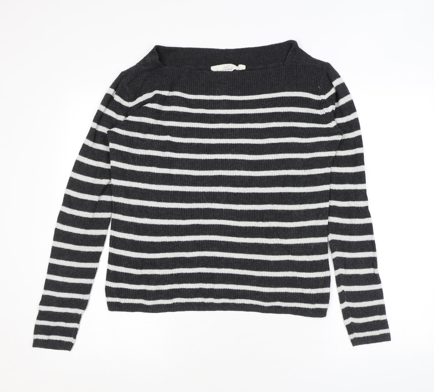 H&M Womens Grey Square Neck Striped Cotton Pullover Jumper Size M