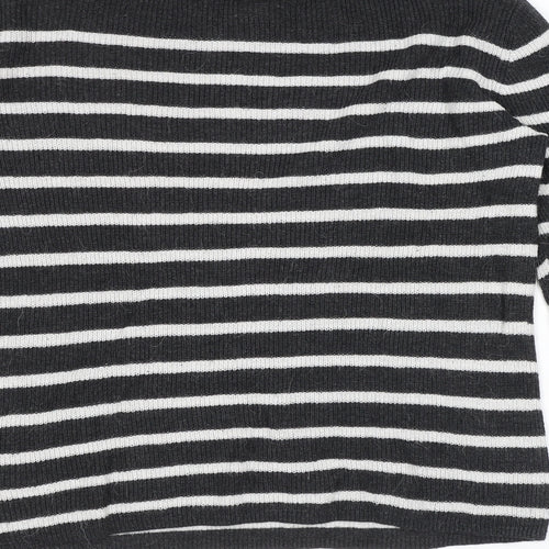 H&M Womens Grey Square Neck Striped Cotton Pullover Jumper Size M