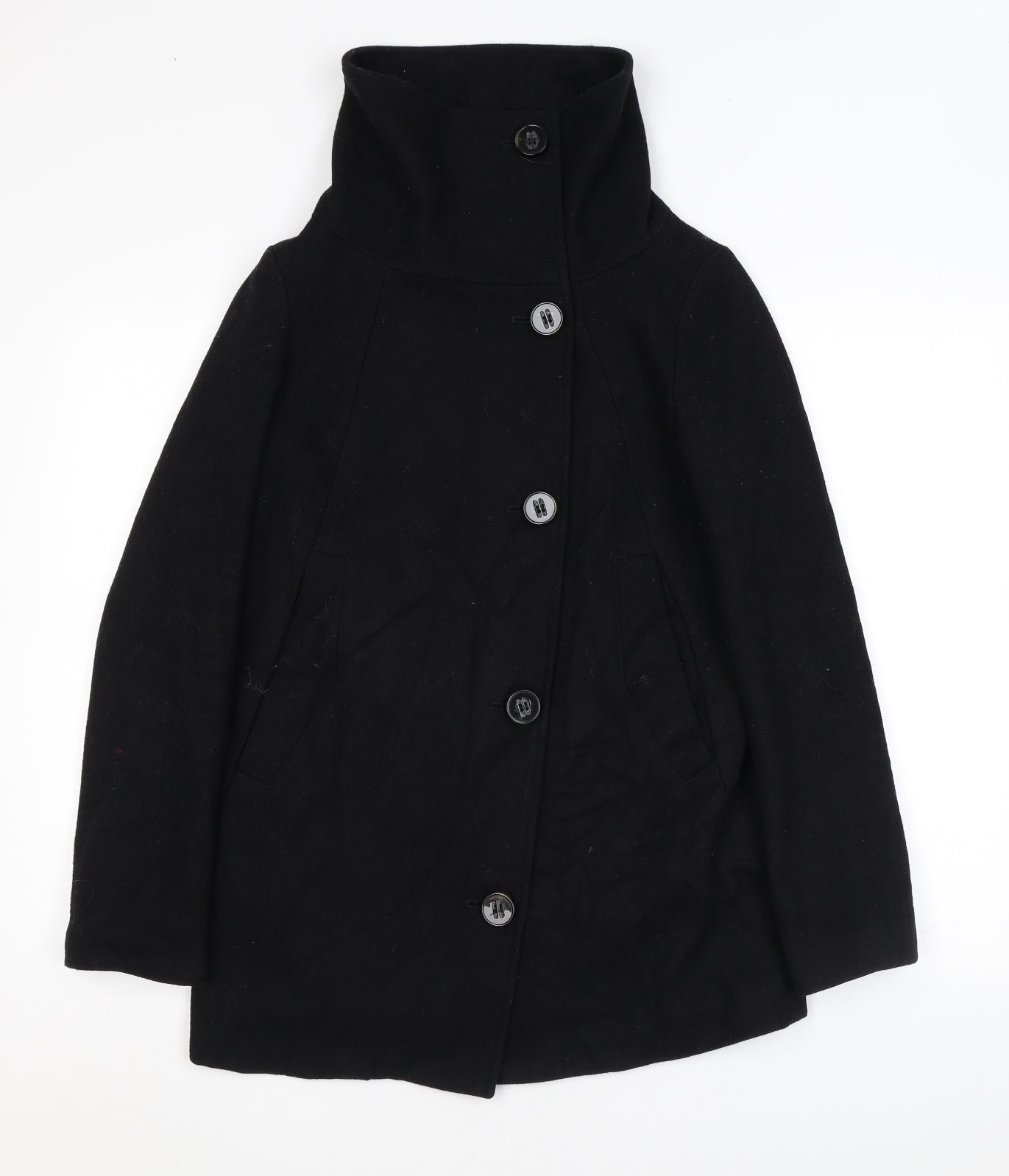 Bershka Womens Black Overcoat Coat Size S Button