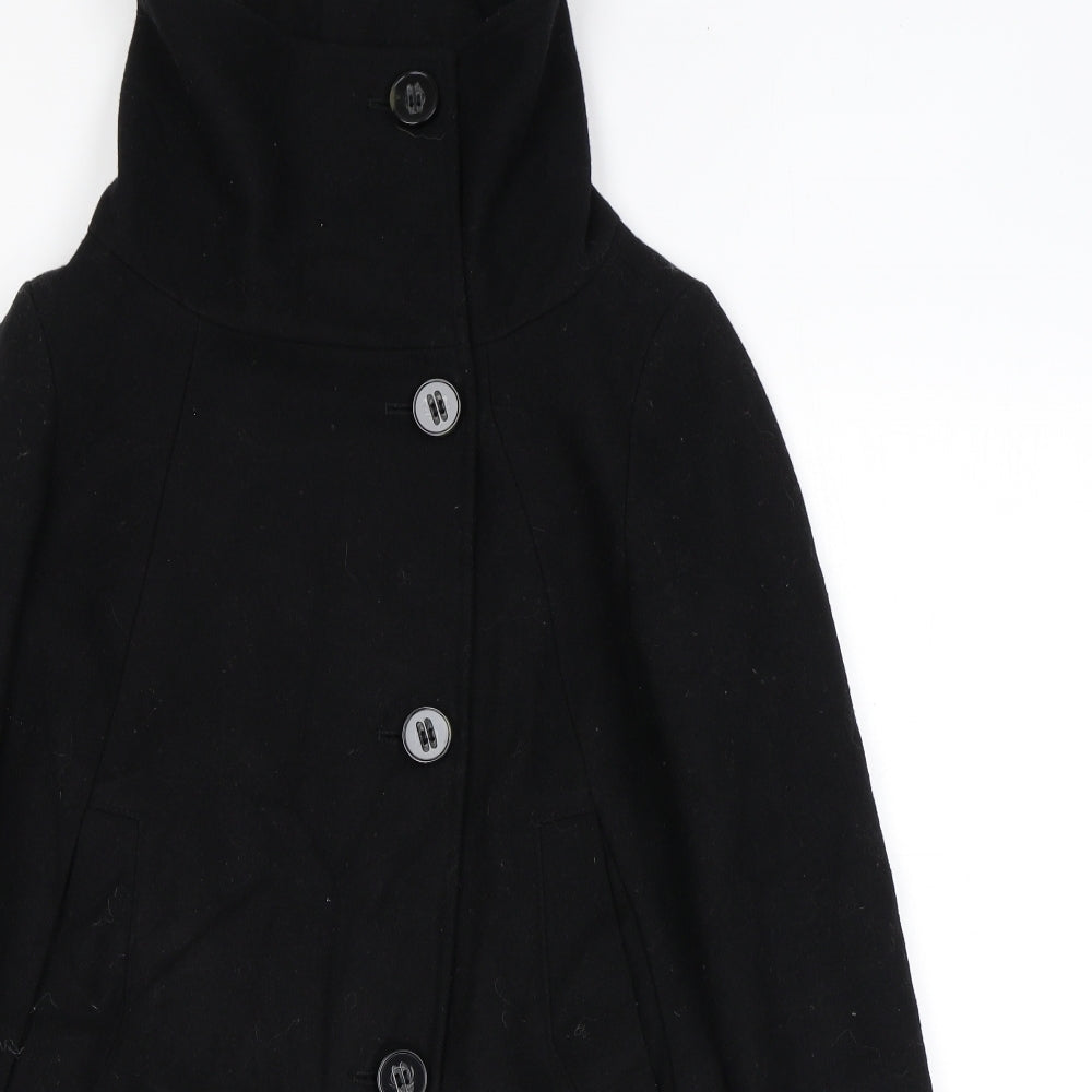 Bershka Womens Black Overcoat Coat Size S Button
