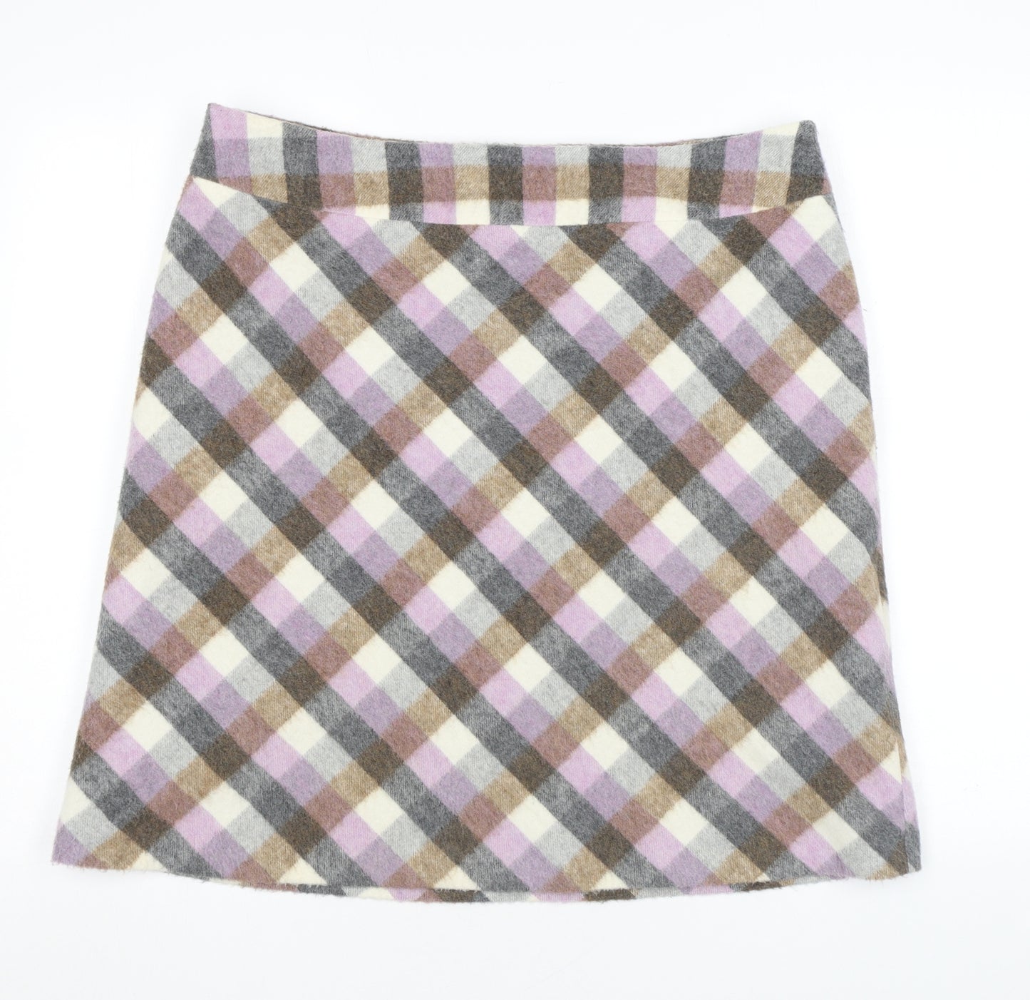 Laura Ashley Womens Purple Check Acrylic A-Line Skirt Size 16 Zip
