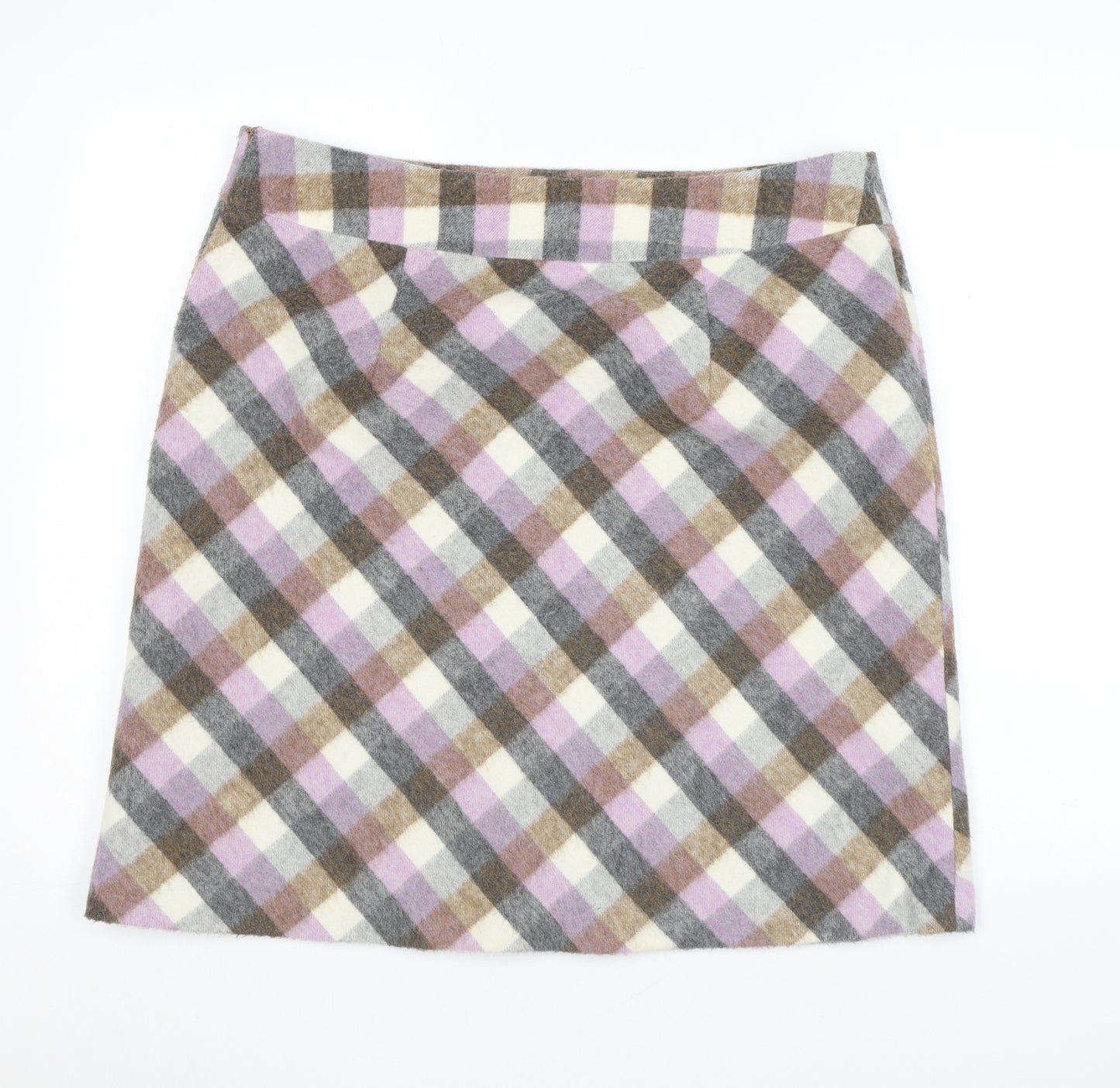 Laura Ashley Womens Purple Check Acrylic A-Line Skirt Size 16 Zip