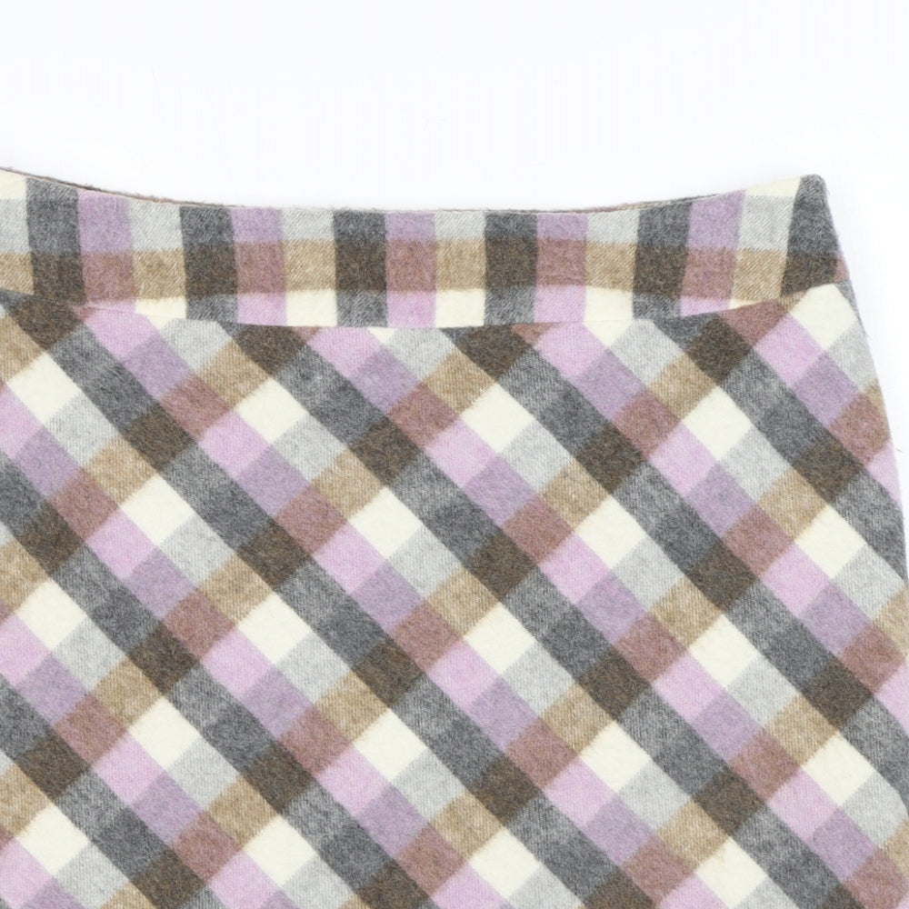 Laura Ashley Womens Purple Check Acrylic A-Line Skirt Size 16 Zip