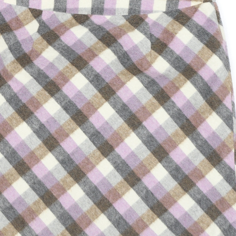 Laura Ashley Womens Purple Check Acrylic A-Line Skirt Size 16 Zip